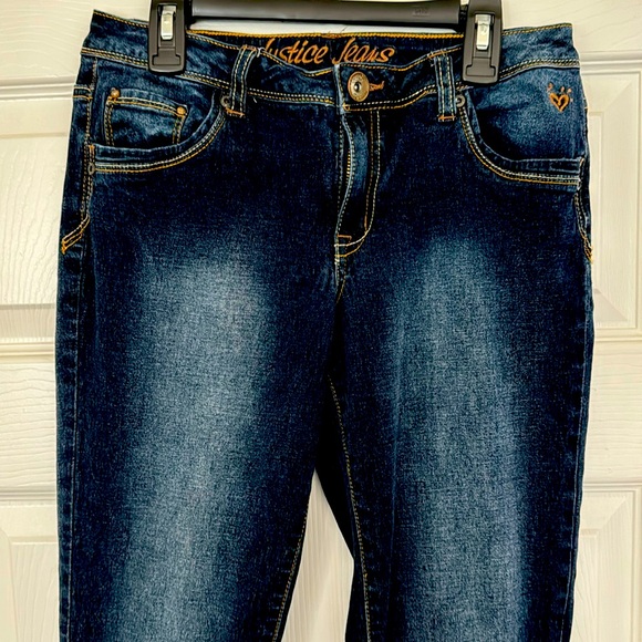 NWOT Dark blue Justice jeans with bright gold stitching - Picture 3 of 6